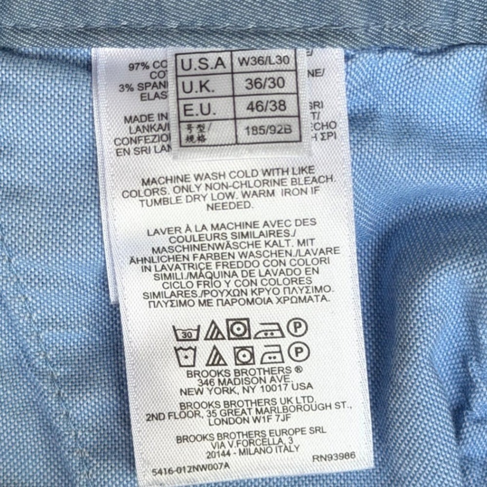 Brooks Brothers Red Fleece Mens Blue Chino Pants W36 L30 Slim Fit Cotton Blend - Picture 3 of 10